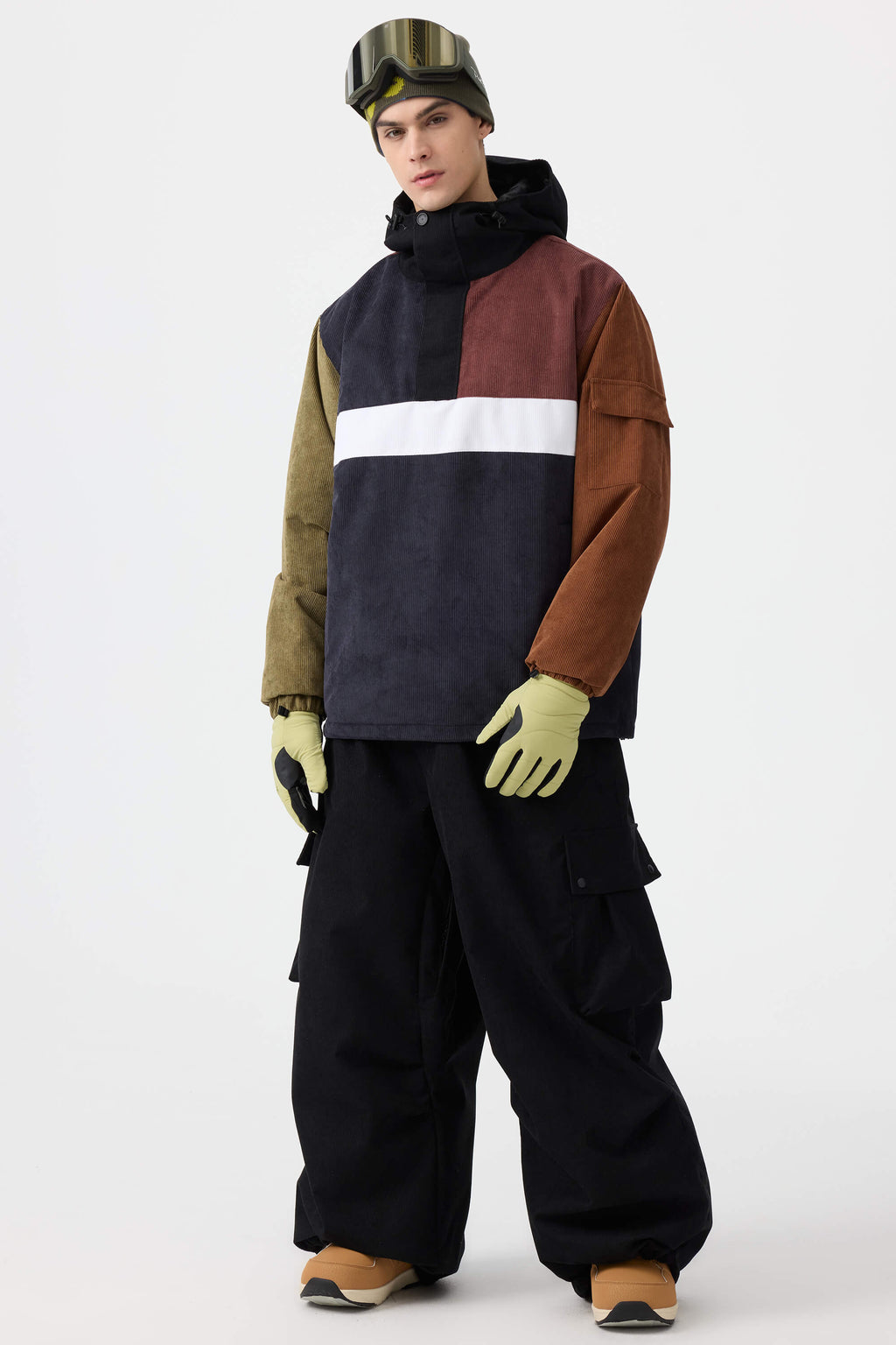 Men's Off White Baggy Structured Soft Snow Pants Corduroy Ski Pants - Gsou Snow