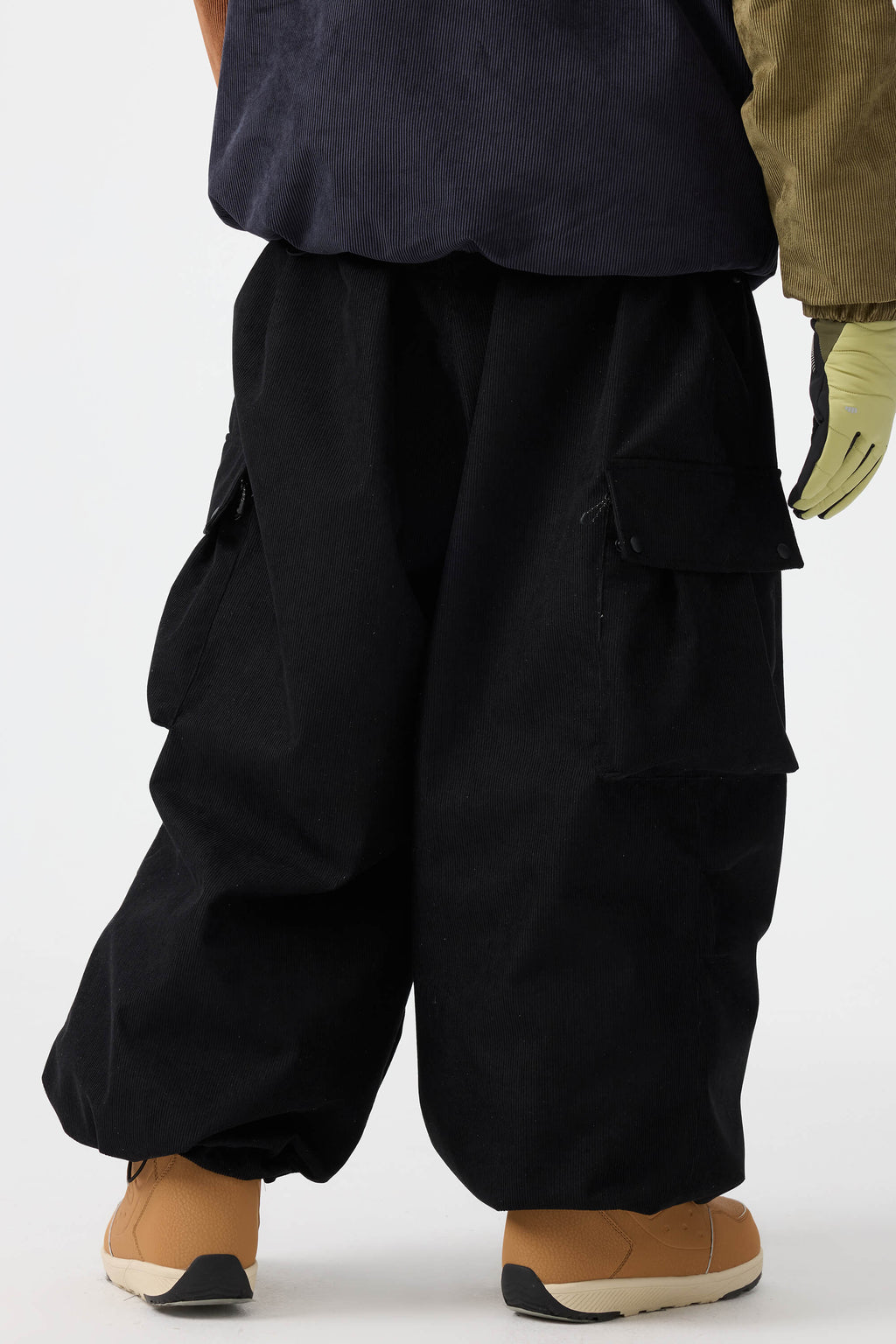 Men's Olive Green Baggy Structured Ski Pants Corduroy Snow Pants