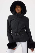 Women's White 3D-Cut Faux Fur Stretch Insulated Ski Jacket Snow Jacket