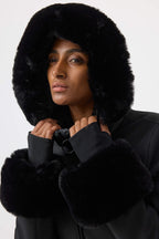 Women's Orange 3D-Cut Faux Fur Stretch Insulated Ski Jacket Snow Jacket