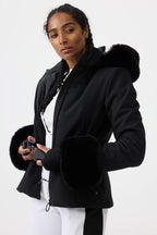 Women's White 3D-Cut Faux Fur Stretch Insulated Ski Jacket Snow Jacket