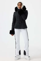 Women's Black 3D-Cut Faux Fur Ski Jacket Stretch Insulated Snow Jacket - Gsou Snow