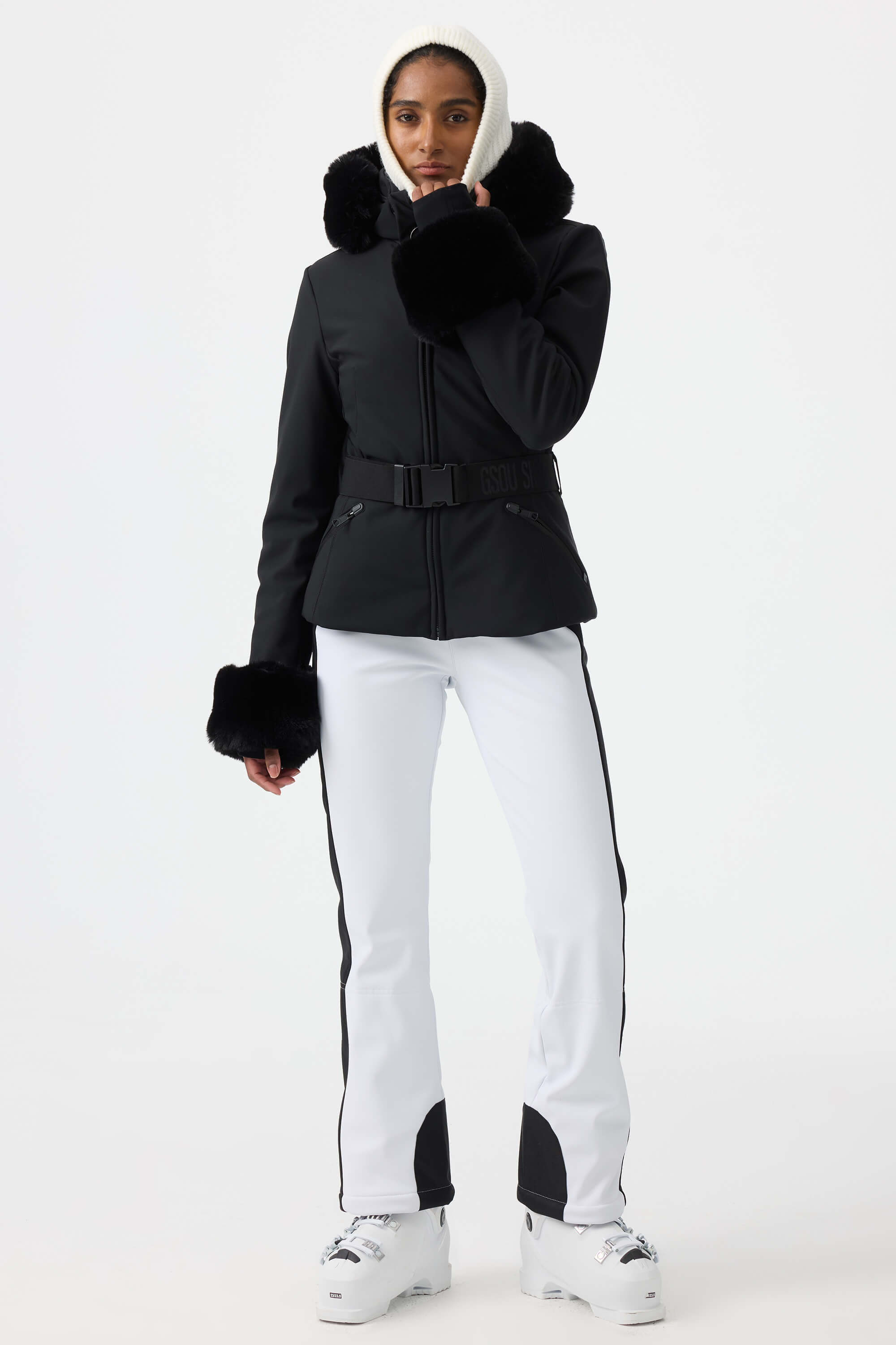 Women's Black 3D-Cut Faux Fur Ski Jacket Stretch Insulated Snow Jacket - Gsou Snow