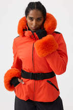 Women's White 3D-Cut Faux Fur Ski Jacket Stretch Insulated Snow Jacket - Gsou Snow