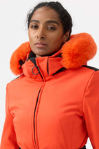 Women's White 3D-Cut Faux Fur Stretch Insulated Ski Jacket Snow Jacket