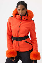 Women's Black 3D-Cut Faux Fur Stretch Insulated Ski Jacket Snow Jacket