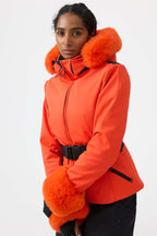 Women's White 3D-Cut Faux Fur Stretch Insulated Ski Jacket Snow Jacket