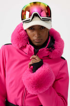 Women's Orange 3D-Cut Faux Fur Stretch Insulated Ski Jacket Snow Jacket
