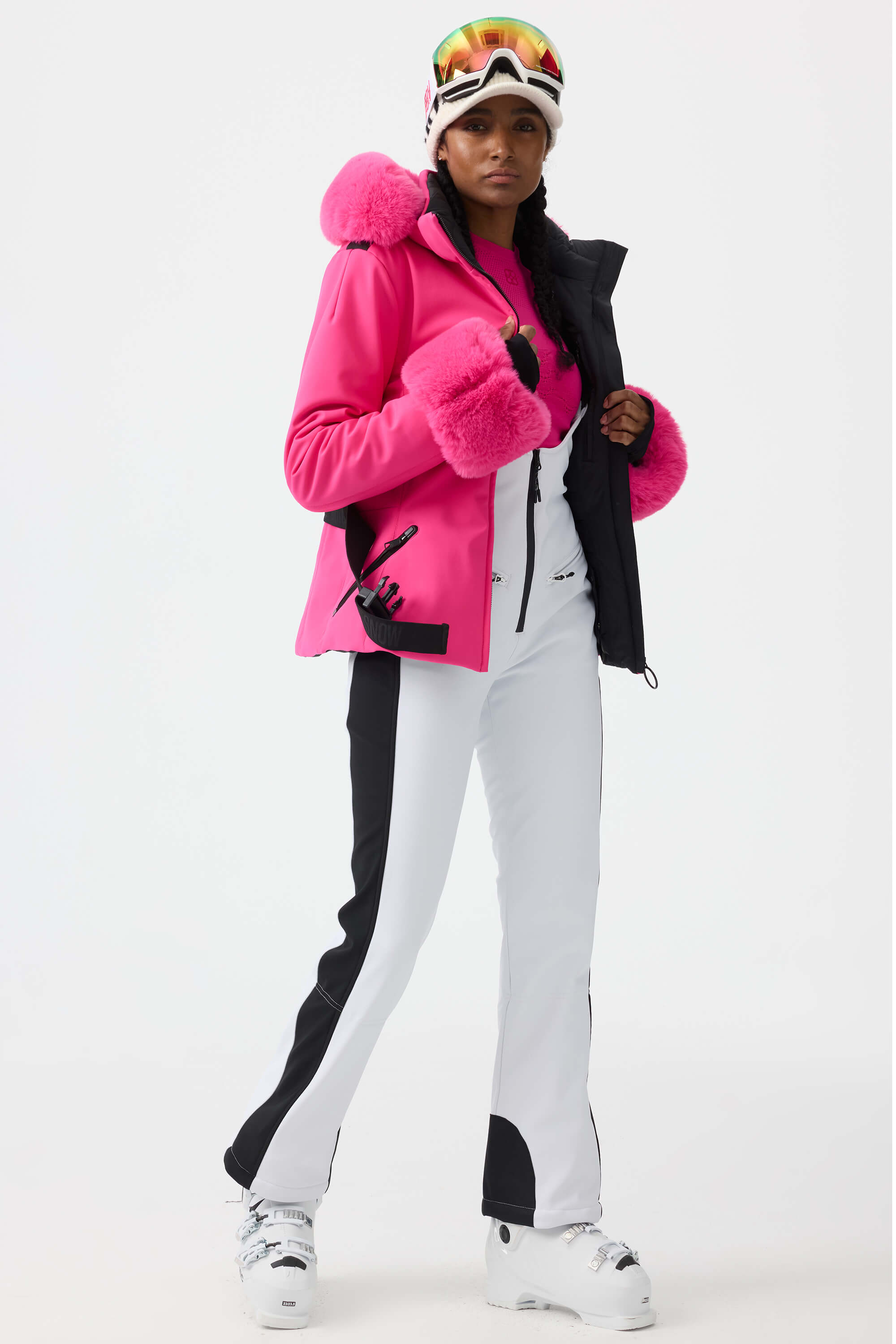 Women's Orange 3D-Cut Faux Fur Stretch Insulated Ski Jacket Snow Jacket