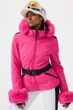Women's Magenta 3D-Cut Faux Fur Ski Jacket Stretch Insulated Snow Jacket - Gsou Snow