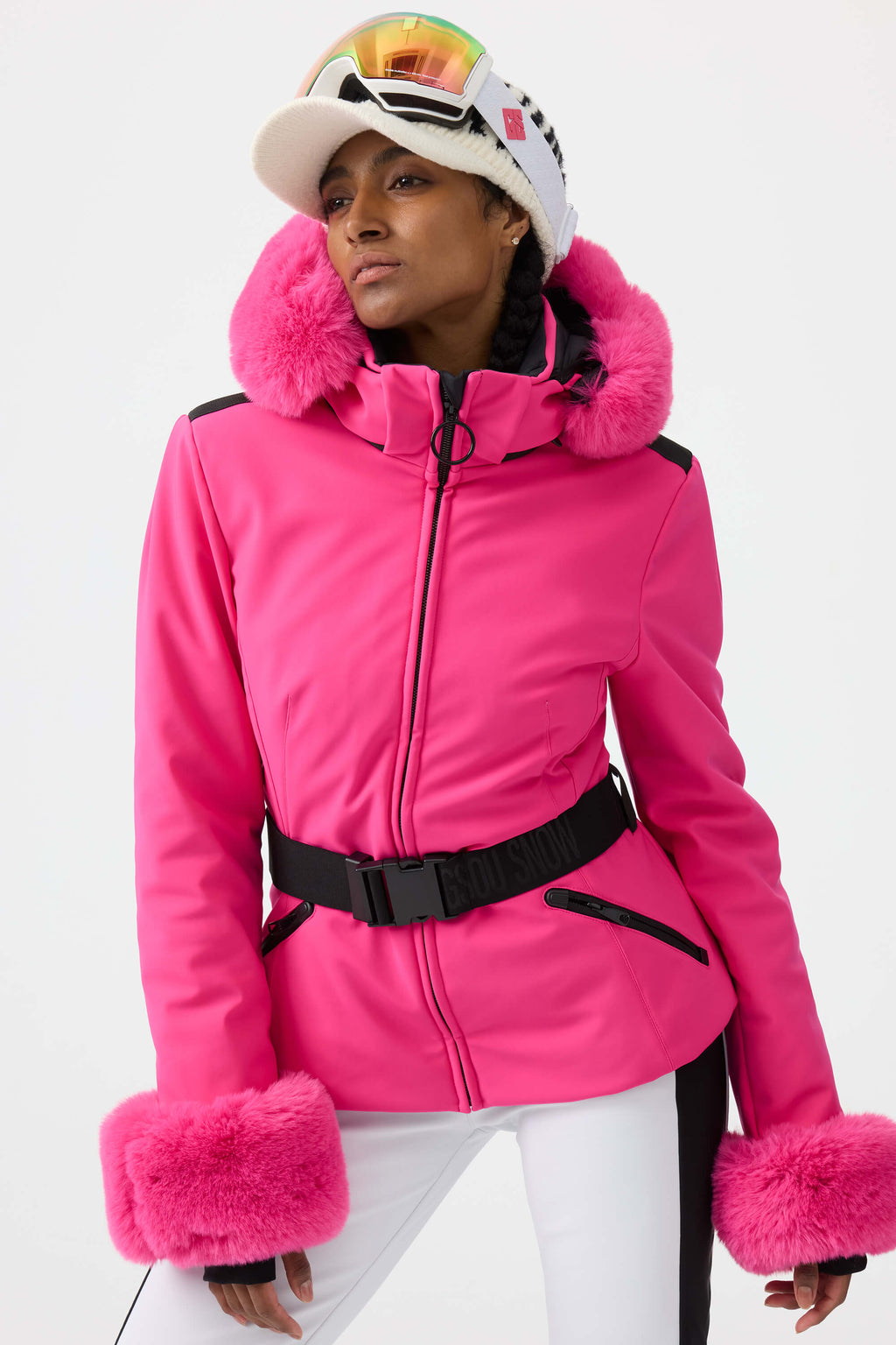 Women's Orange 3D-Cut Faux Fur Ski Jacket Stretch Insulated Snow Jacket - Gsou Snow