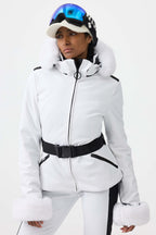 Women's Orange 3D-Cut Faux Fur Stretch Insulated Ski Jacket Snow Jacket