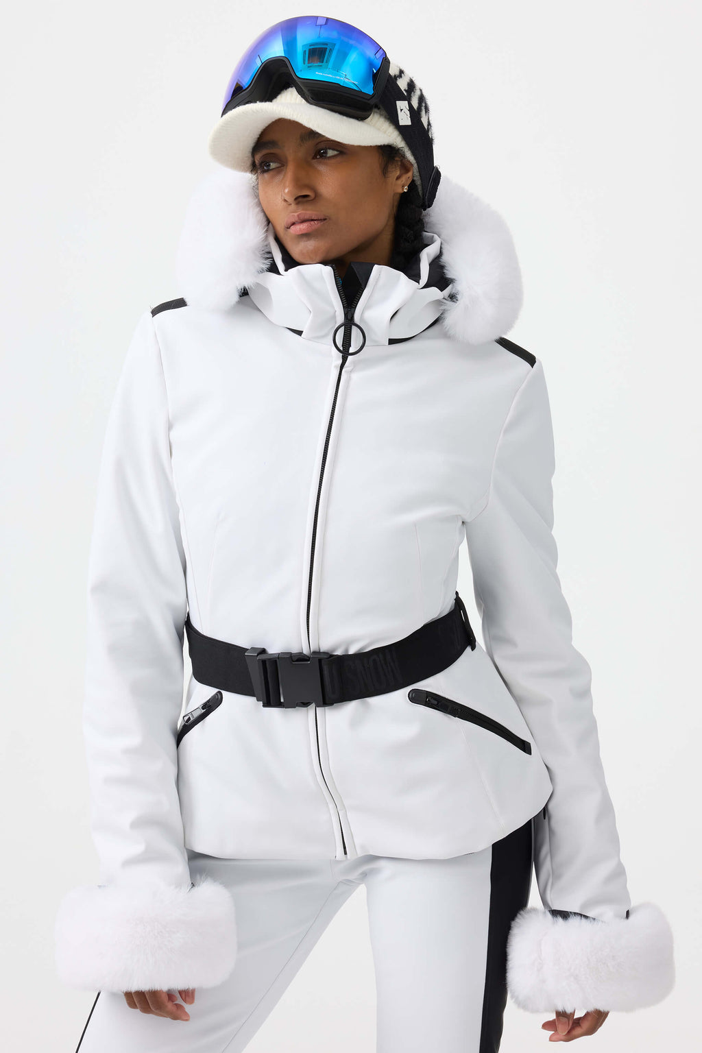 Women's Black 3D-Cut Faux Fur Ski Jacket Stretch Insulated Snow Jacket - Gsou Snow