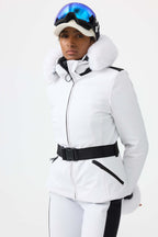 Women's Black 3D-Cut Faux Fur Stretch Insulated Ski Jacket Snow Jacket
