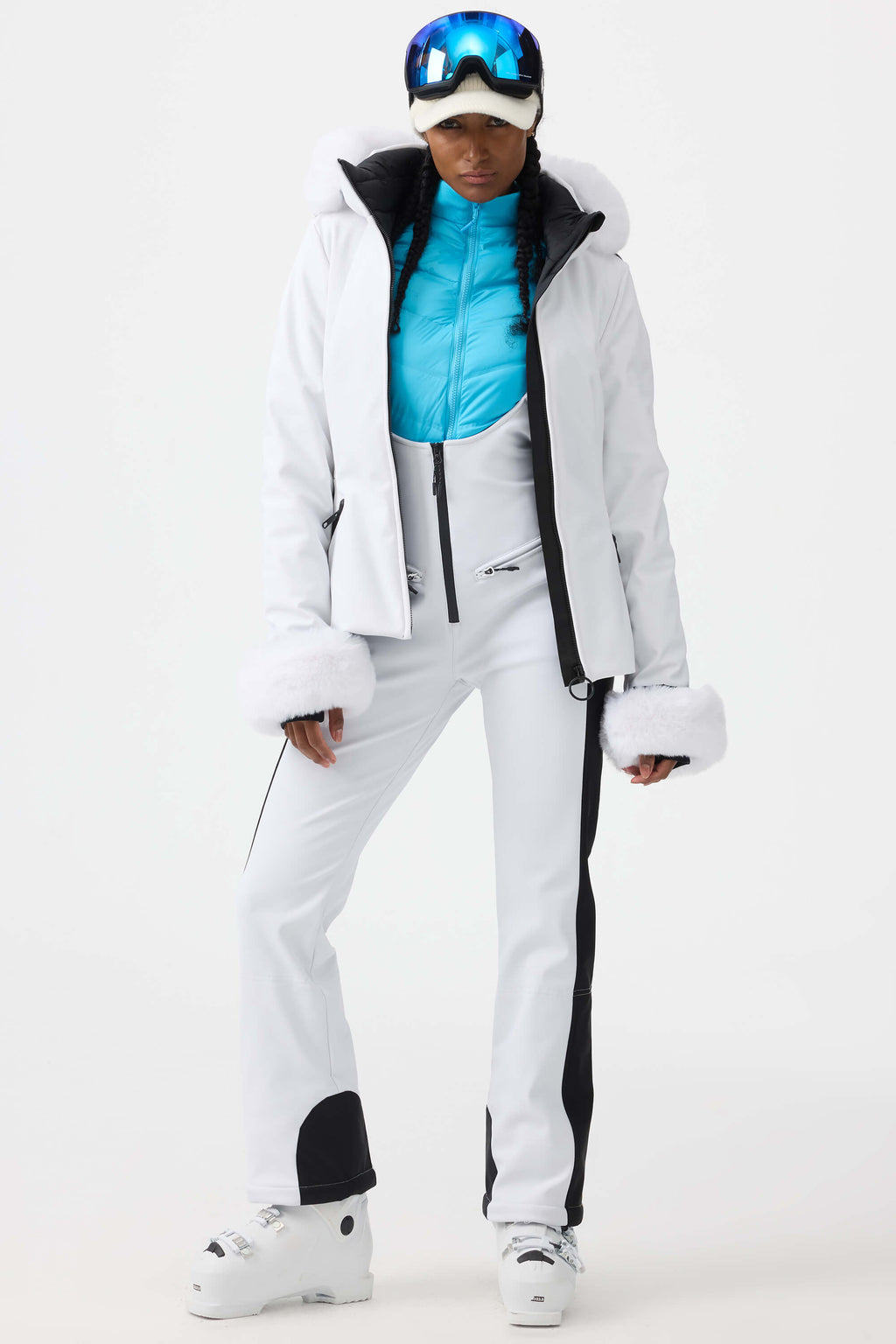 Women's Black 3D-Cut Faux Fur Stretch Insulated Ski Jacket Snow Jacket