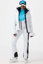 Women's White 3D-Cut Faux Fur Stretch Insulated Ski Jacket Snow Jacket
