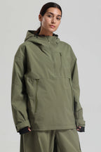 Women's Black Side-Zip Vent Snow Anorak Fully Sealed Insulated Ski Anorak - Gsou Snow