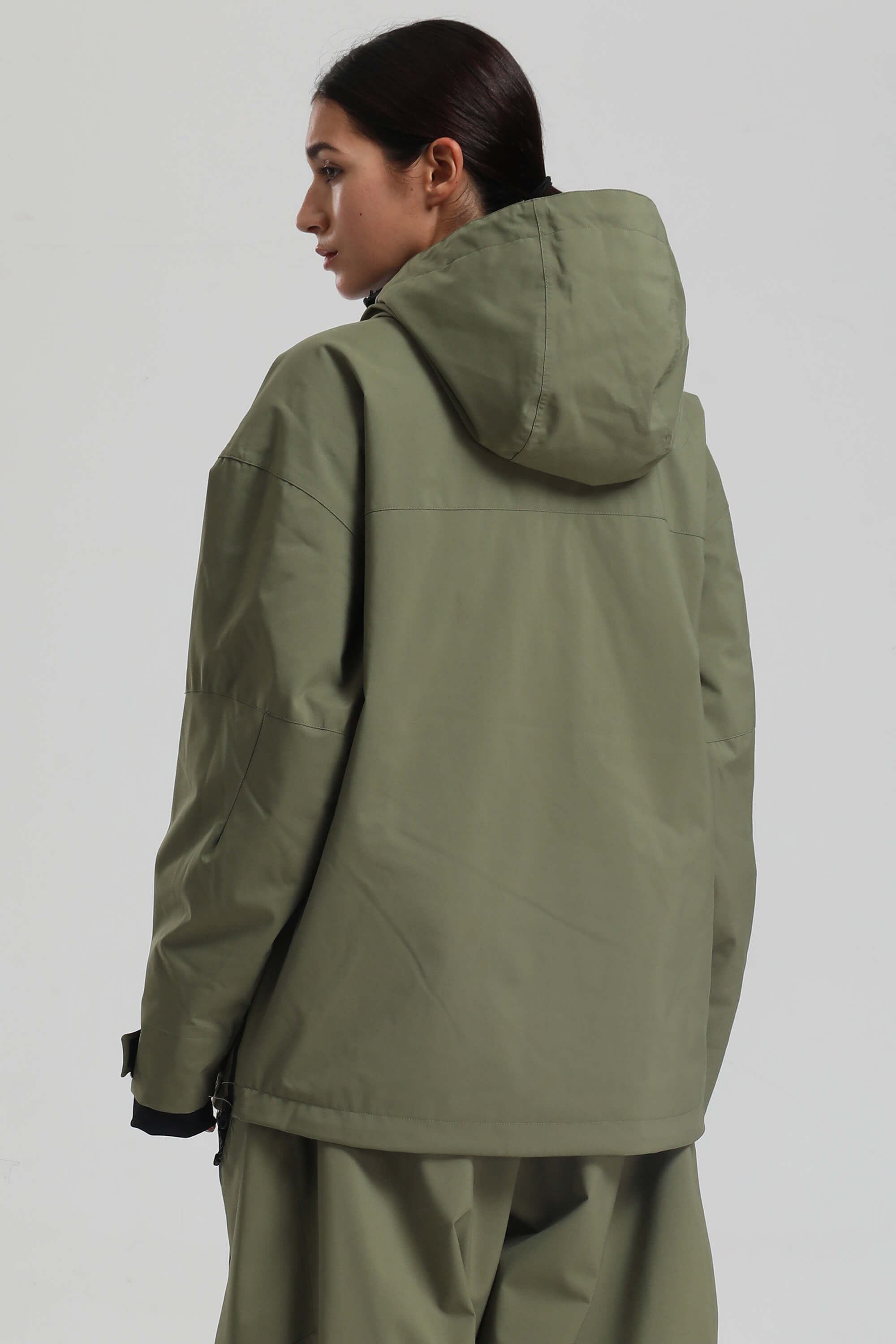 Women's Army Green Side-Zip Vent Snow Anorak Fully Sealed Insulated Ski Anorak - Gsou Snow