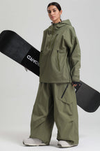 Women's Army Green Side-Zip Vent Snow Anorak Fully Sealed Insulated Ski Anorak - Gsou Snow
