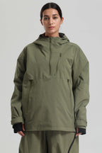 Women's Army Green Side-Zip Vent Snow Anorak Fully Sealed Insulated Ski Anorak - Gsou Snow