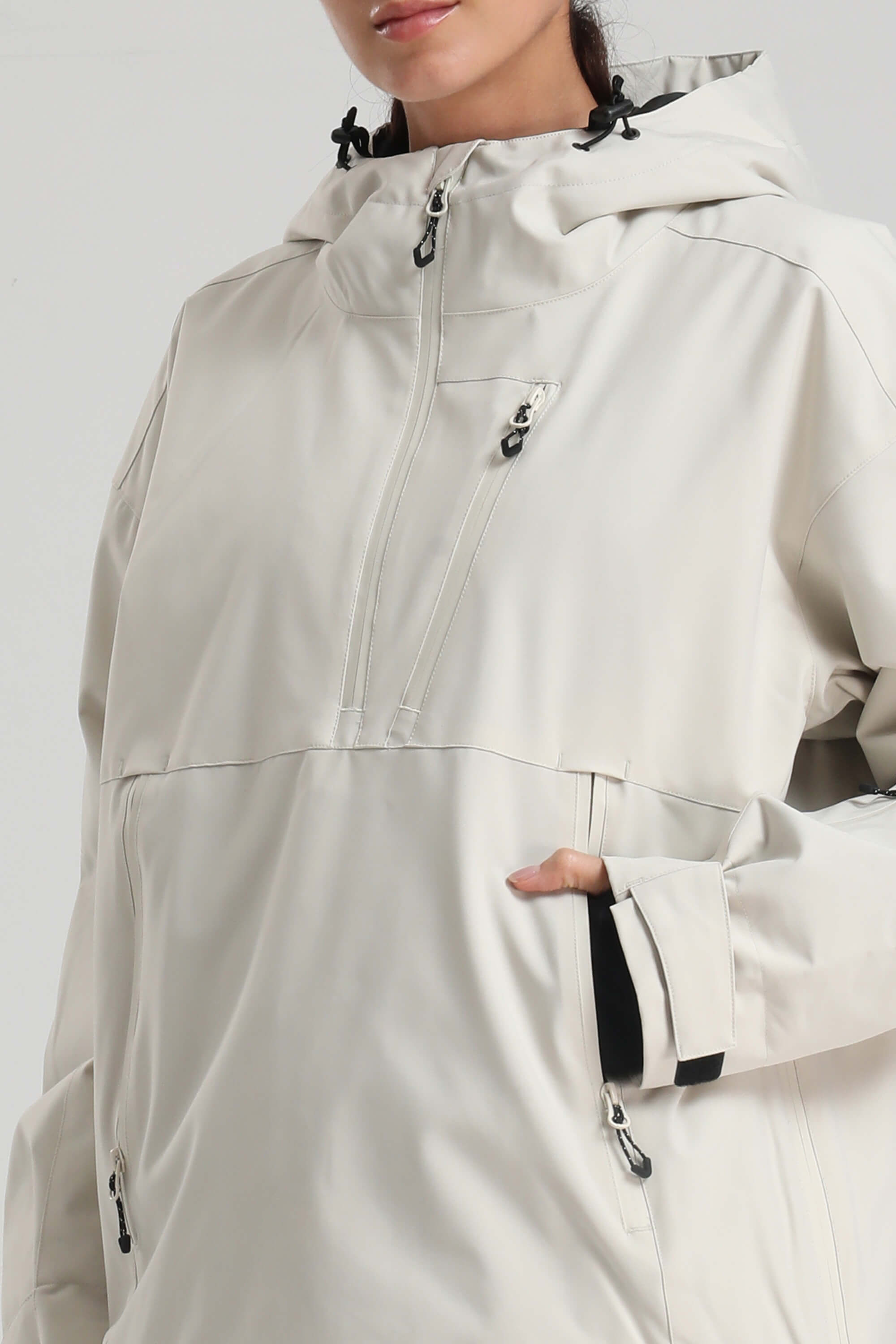 Women's Off White Side-Zip Vent Snow Anorak Fully Sealed Insulated Ski Anorak - Gsou Snow
