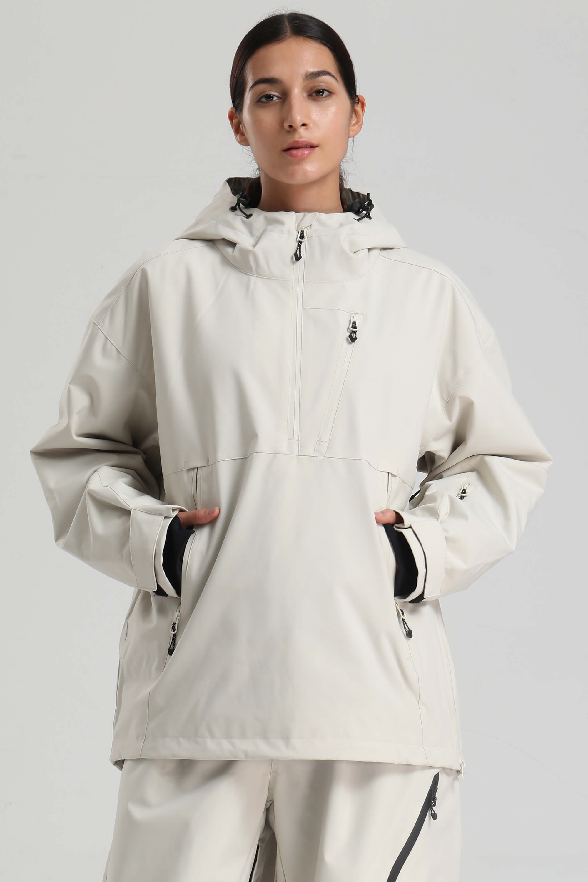 Women's Off White Side-Zip Vented Ski Anorak Fully-Sealed Insulated Snow Anorak