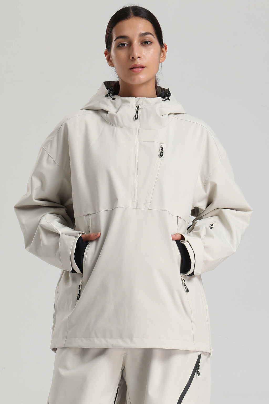 Women's Khaki Side-Zip Vented Ski Anorak Fully-Sealed Insulated Snow Anorak
