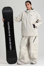 Women's Off White Side-Zip Vent Snow Anorak Fully Sealed Insulated Ski Anorak - Gsou Snow