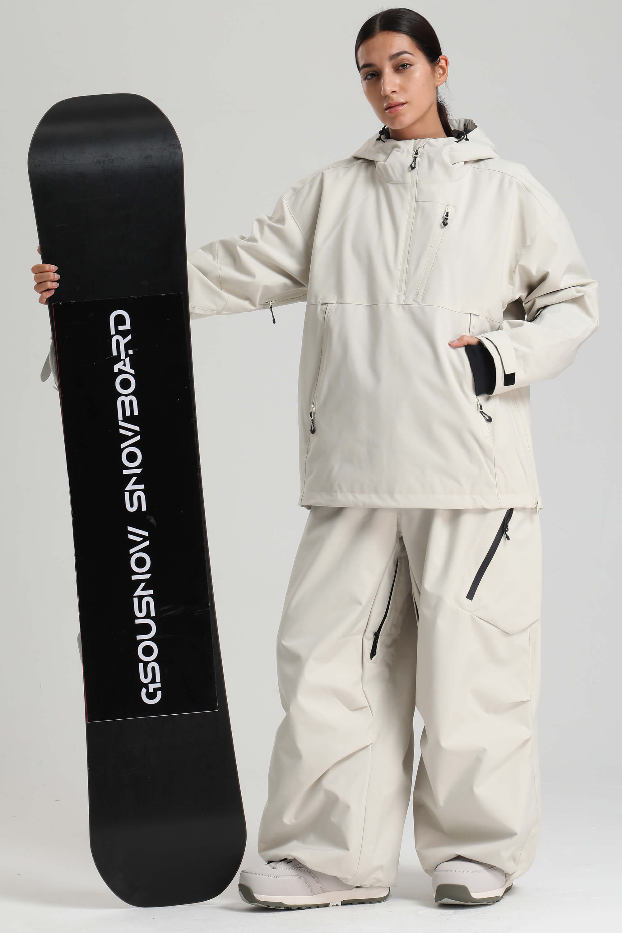 Women's Off White Side-Zip Vent Snow Anorak Fully Sealed Insulated Ski Anorak - Gsou Snow