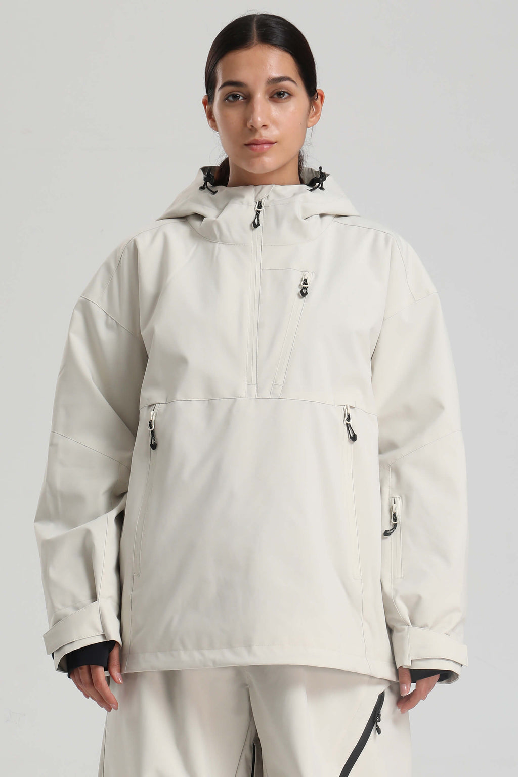 Women's Off White Side-Zip Vent Snow Anorak Fully Sealed Insulated Ski Anorak - Gsou Snow