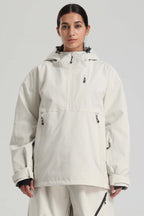 Women's Off White Side-Zip Vent Snow Anorak Fully Sealed Insulated Ski Anorak - Gsou Snow