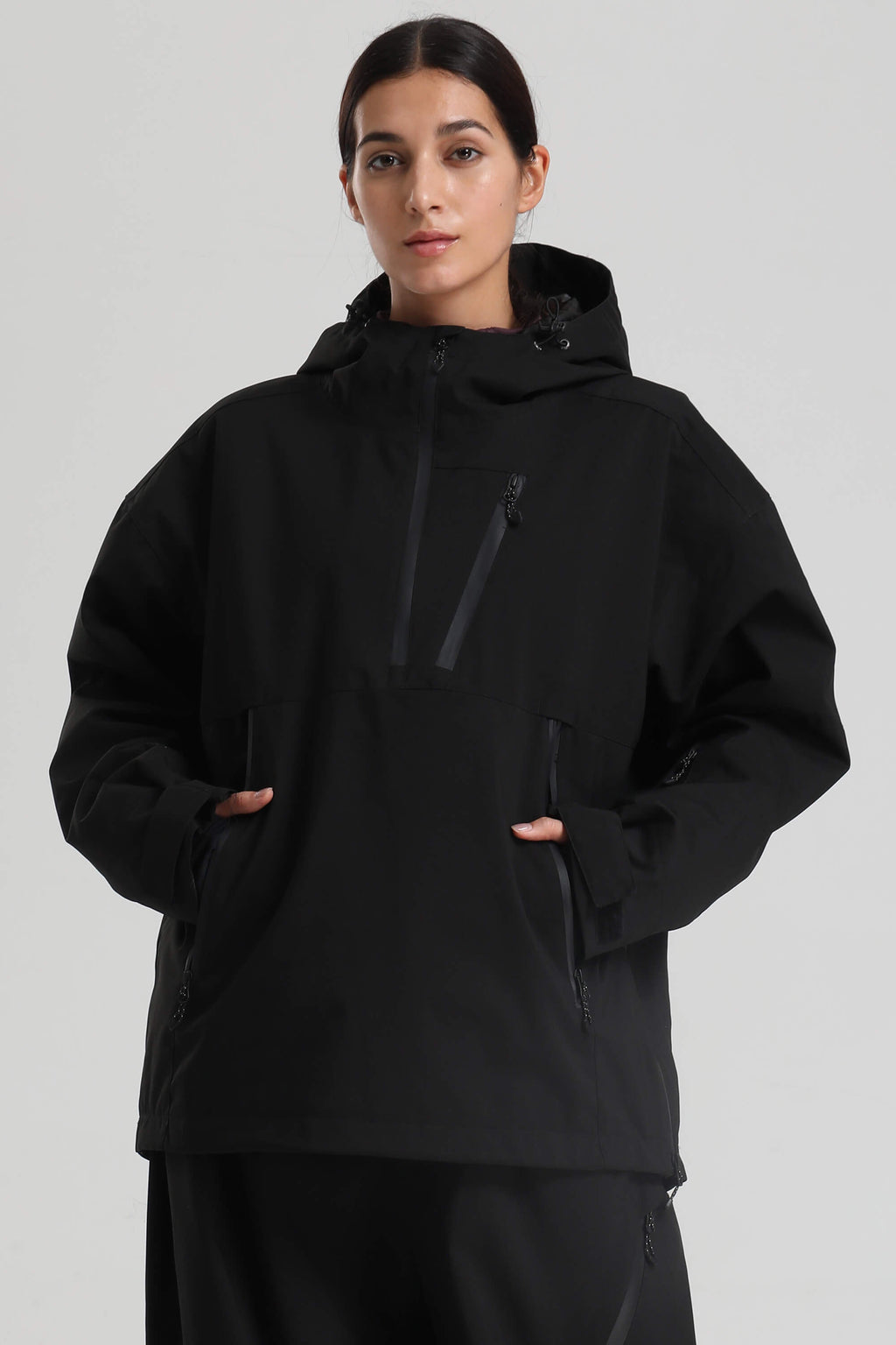 Women's Black Side-Zip Vent Snow Anorak Fully Sealed Insulated Ski Anorak - Gsou Snow
