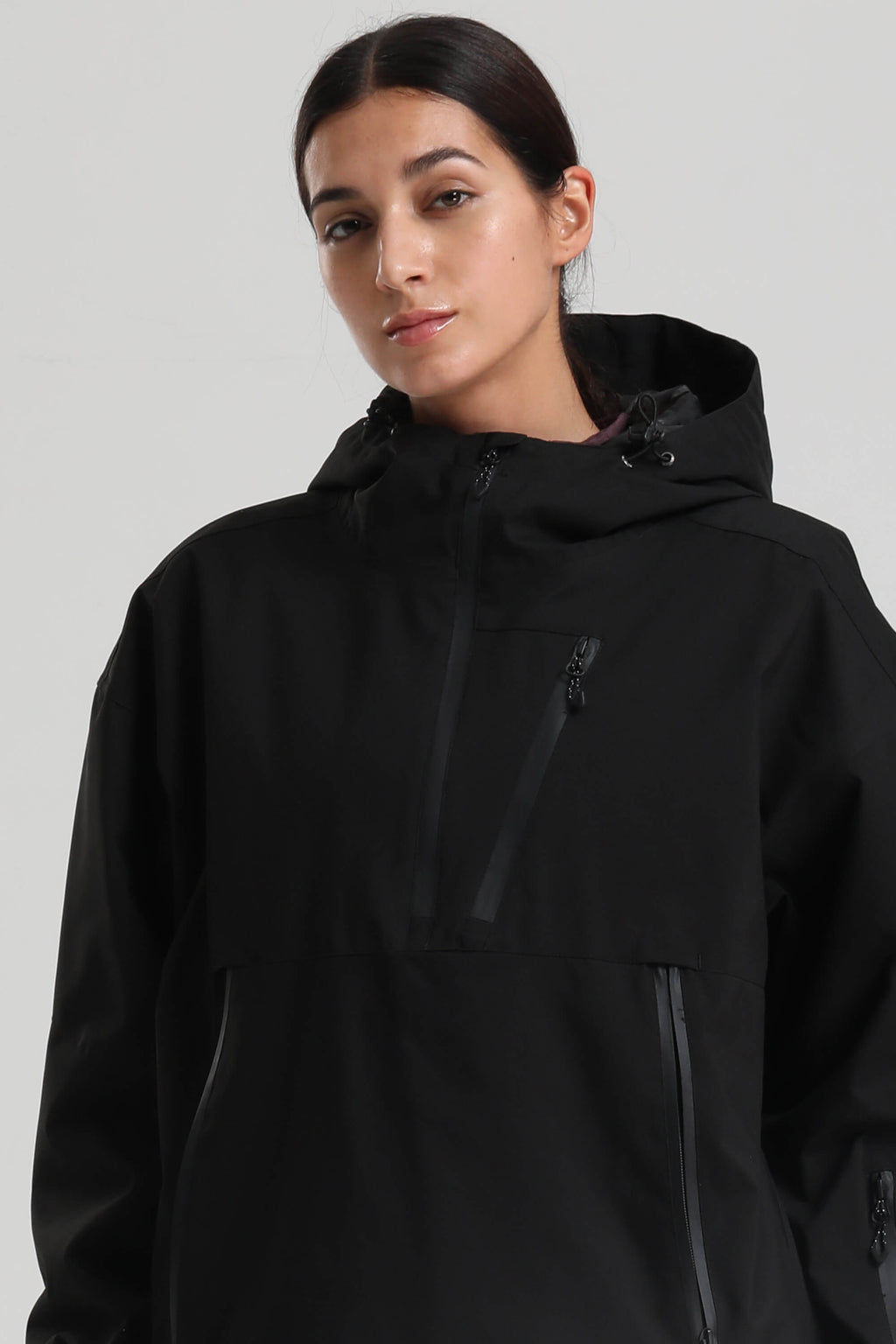 Women's Black Side-Zip Vent Snow Anorak Fully Sealed Insulated Ski Anorak - Gsou Snow