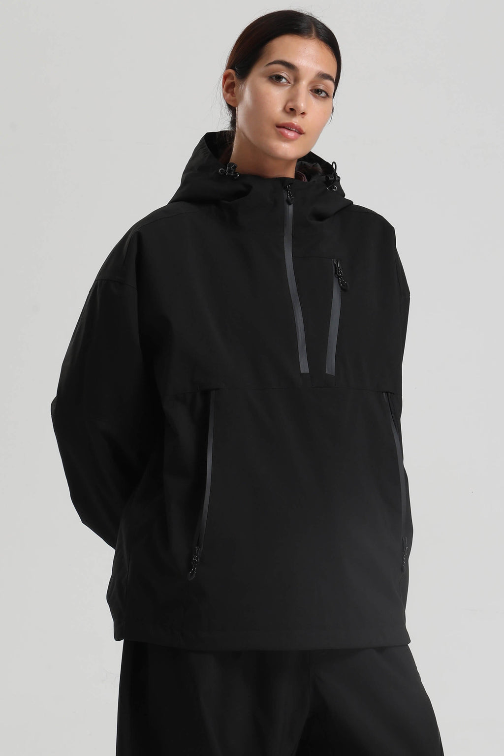 Women's Black Side-Zip Vent Snow Anorak Fully Sealed Insulated Ski Anorak - Gsou Snow
