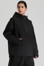 Women's Black Side-Zip Vent Snow Anorak Fully Sealed Insulated Ski Anorak - Gsou Snow