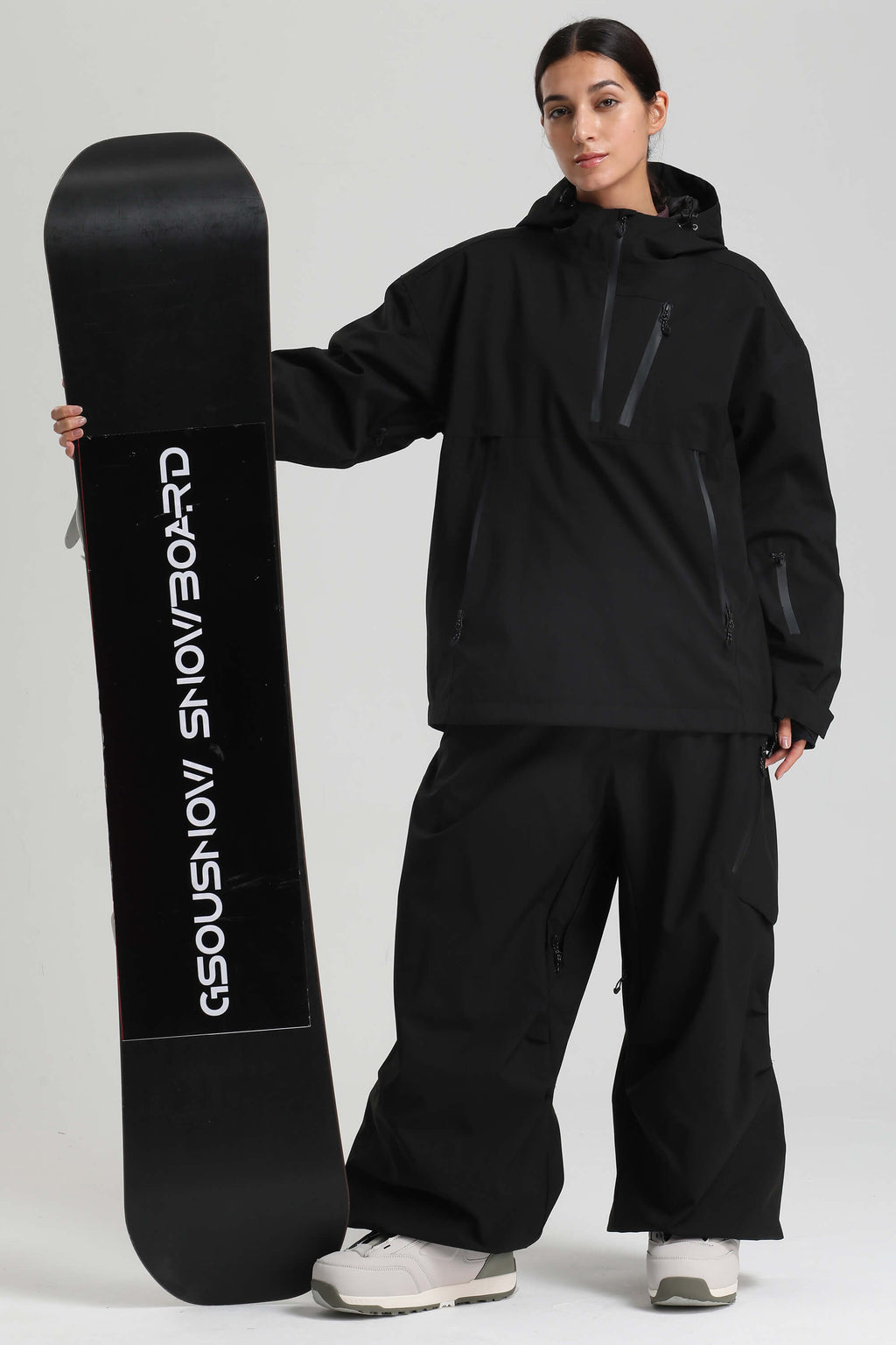 Women's Black Side-Zip Vent Snow Anorak Fully Sealed Insulated Ski Anorak - Gsou Snow