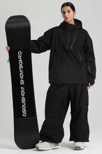 Women's Black Side-Zip Vent Snow Anorak Fully Sealed Insulated Ski Anorak - Gsou Snow