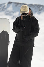 Women's Black Side-Zip Vent Snow Anorak Fully Sealed Insulated Ski Anorak - Gsou Snow