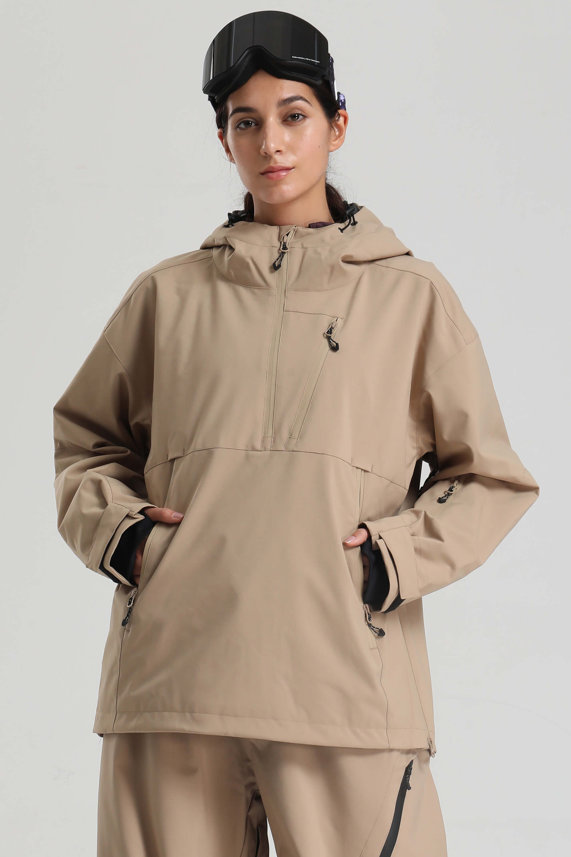 Women's Off White Side-Zip Vented Ski Anorak Fully-Sealed Insulated Snow Anorak