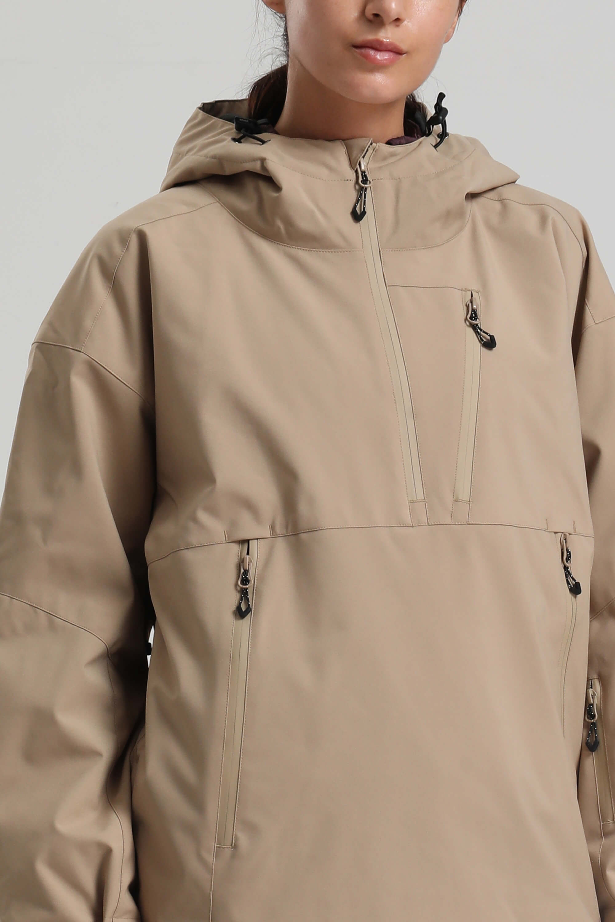 Women's Khaki Side-Zip Vented Ski Anorak Fully-Sealed Insulated Snow Anorak