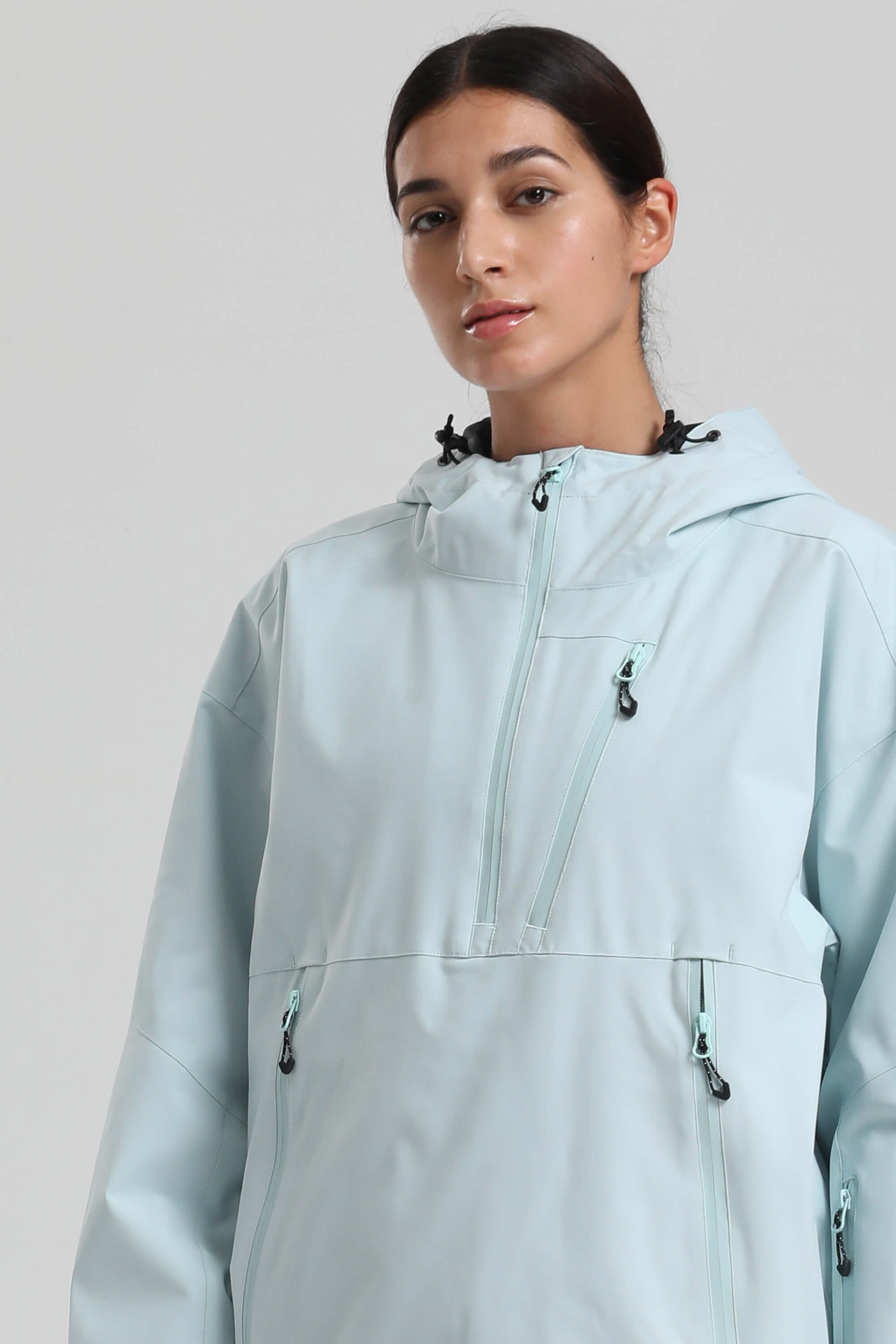 Women's Ice Blue Side-Zip Vent Snow Anorak Fully Sealed Insulated Ski Anorak - Gsou Snow