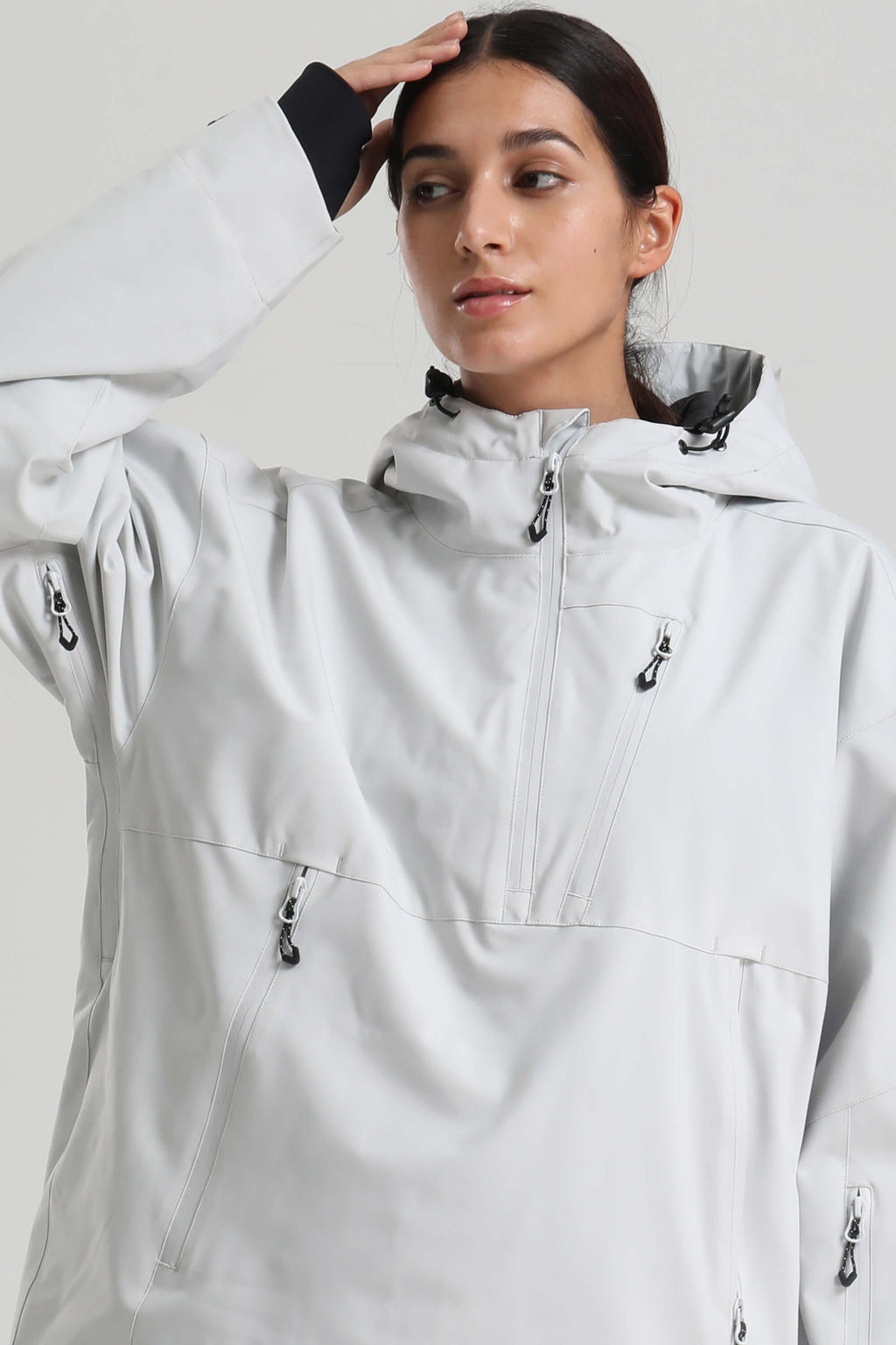 Women's Light Gray Side-Zip Vent Snow Anorak Fully Sealed Insulated Ski Anorak - Gsou Snow