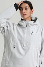 Women's Light Gray Side-Zip Vent Snow Anorak Fully Sealed Insulated Ski Anorak - Gsou Snow
