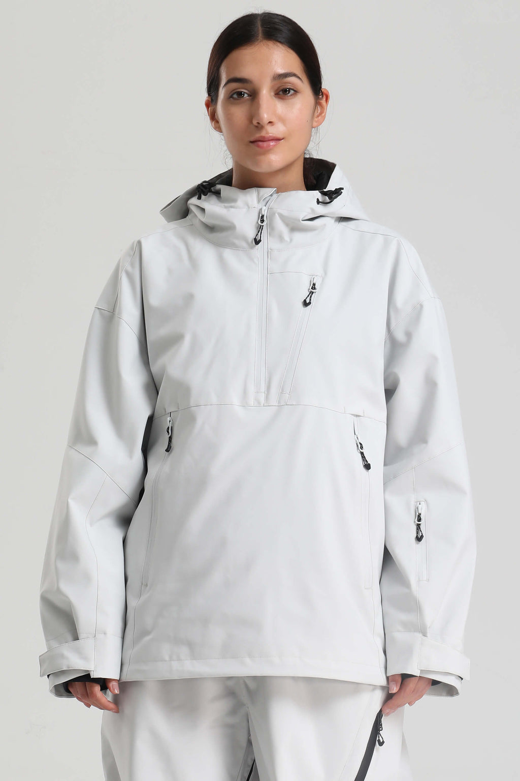 Women's Light Gray Side-Zip Vent Snow Anorak Fully Sealed Insulated Ski Anorak - Gsou Snow