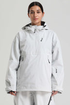 Women's Light Gray Side-Zip Vent Snow Anorak Fully Sealed Insulated Ski Anorak - Gsou Snow