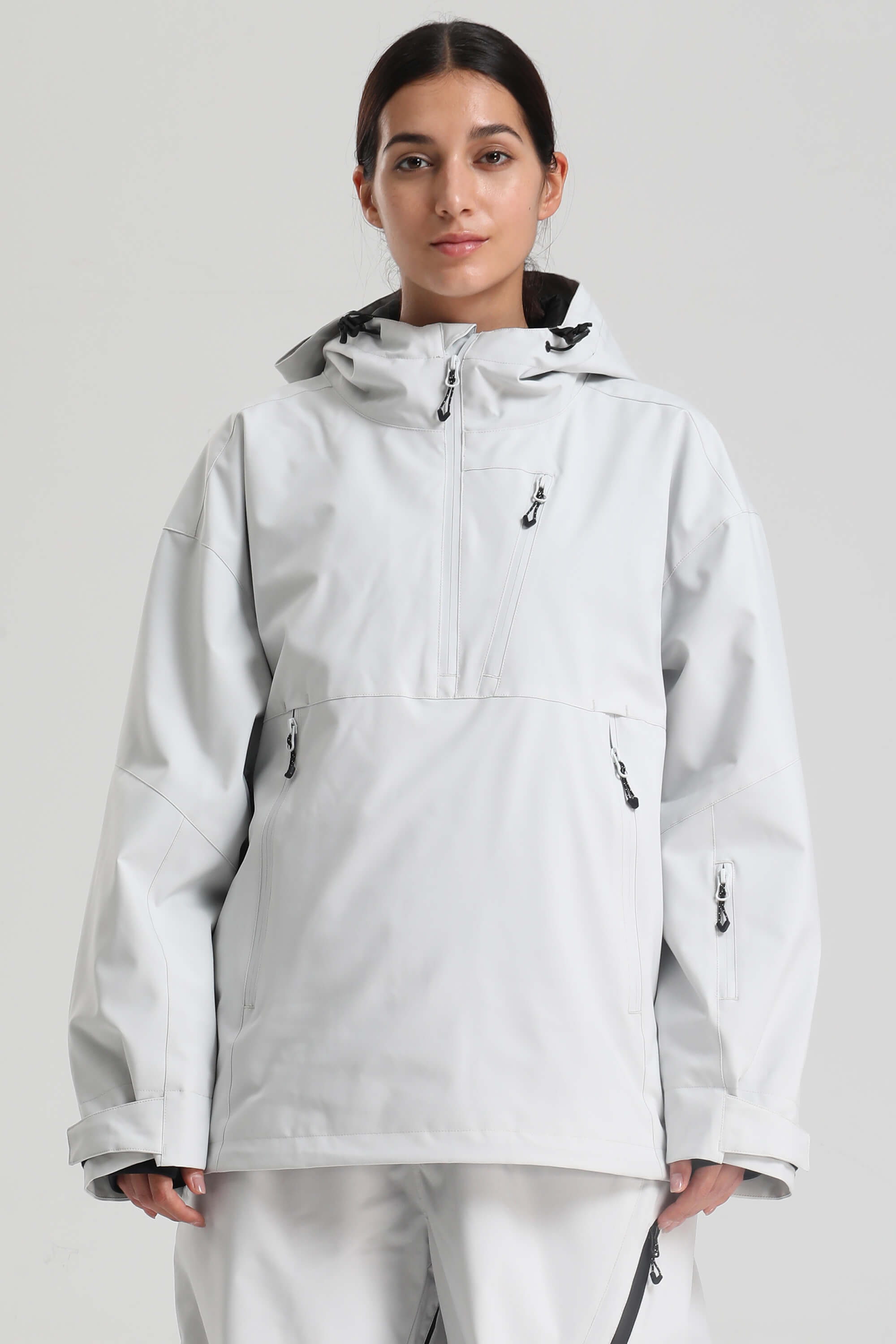 Women's Light Gray Side-Zip Vent Snow Anorak Fully Sealed Insulated Ski Anorak - Gsou Snow