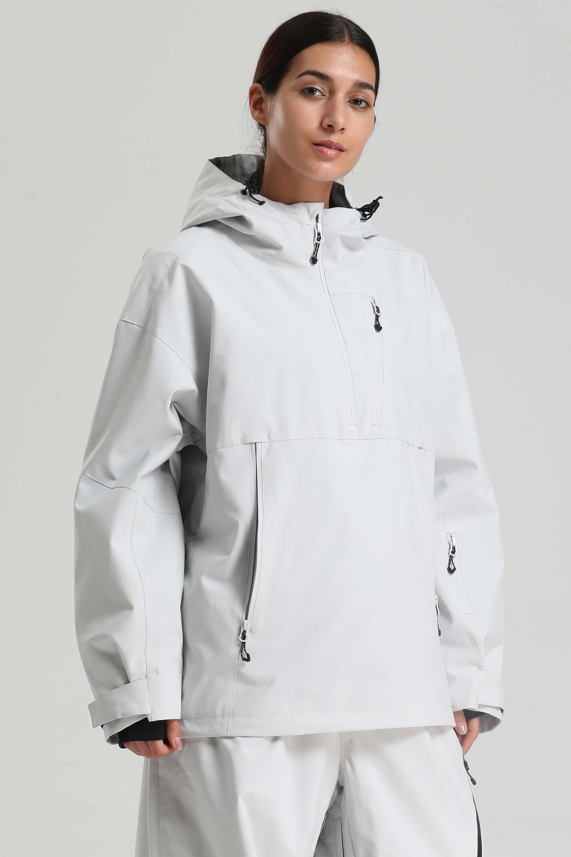 Women's Off White Side-Zip Vented Ski Anorak Fully-Sealed Insulated Snow Anorak