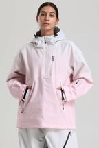Women's Pink Gradient Side-Zip Vented Ski Anorak Fully-Sealed Insulated Snow Anorak