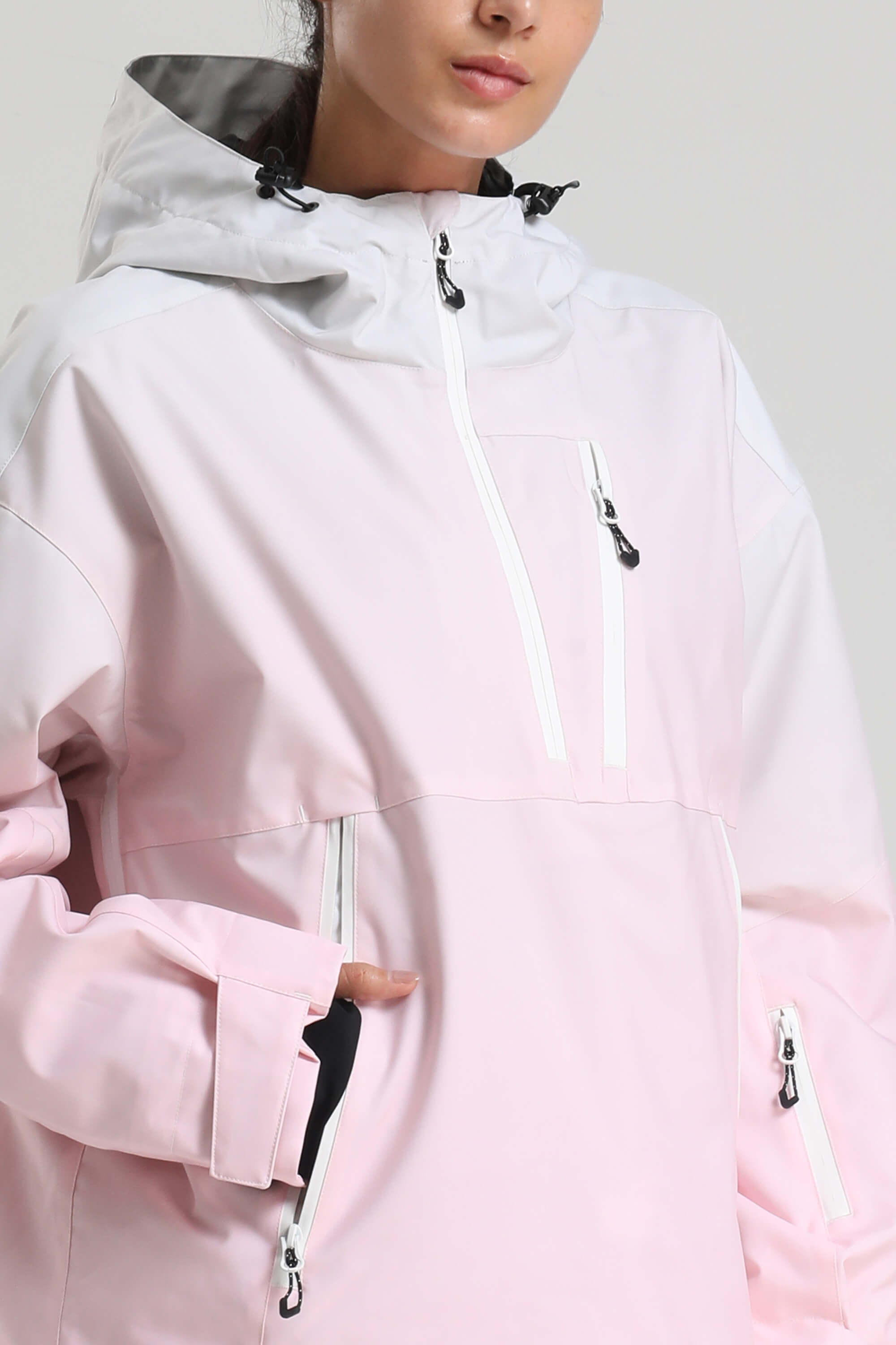 Women's Pink Gradient Side-Zip Vented Ski Anorak Fully-Sealed Insulated Snow Anorak