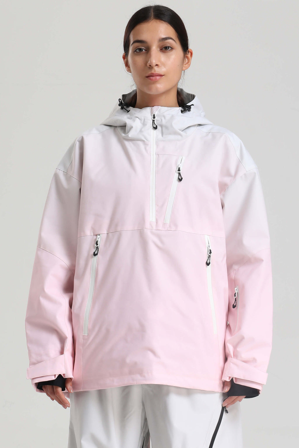 Women's Pink Gradient Side-Zip Vent Snow Anorak Fully Sealed Insulated Ski Anorak - Gsou Snow